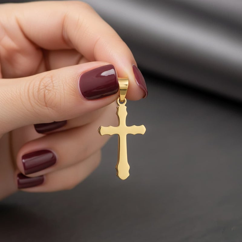 دلاية صليب باللون الذهبي، (بدون سلسلة) مصنوعة من الستانلس ستيل المقاوم للصدأ، تصميم كلاسيكي بلمسات عصرية. يتمتع بروحانية وجاذبية لا مثيل لها. - Image 2